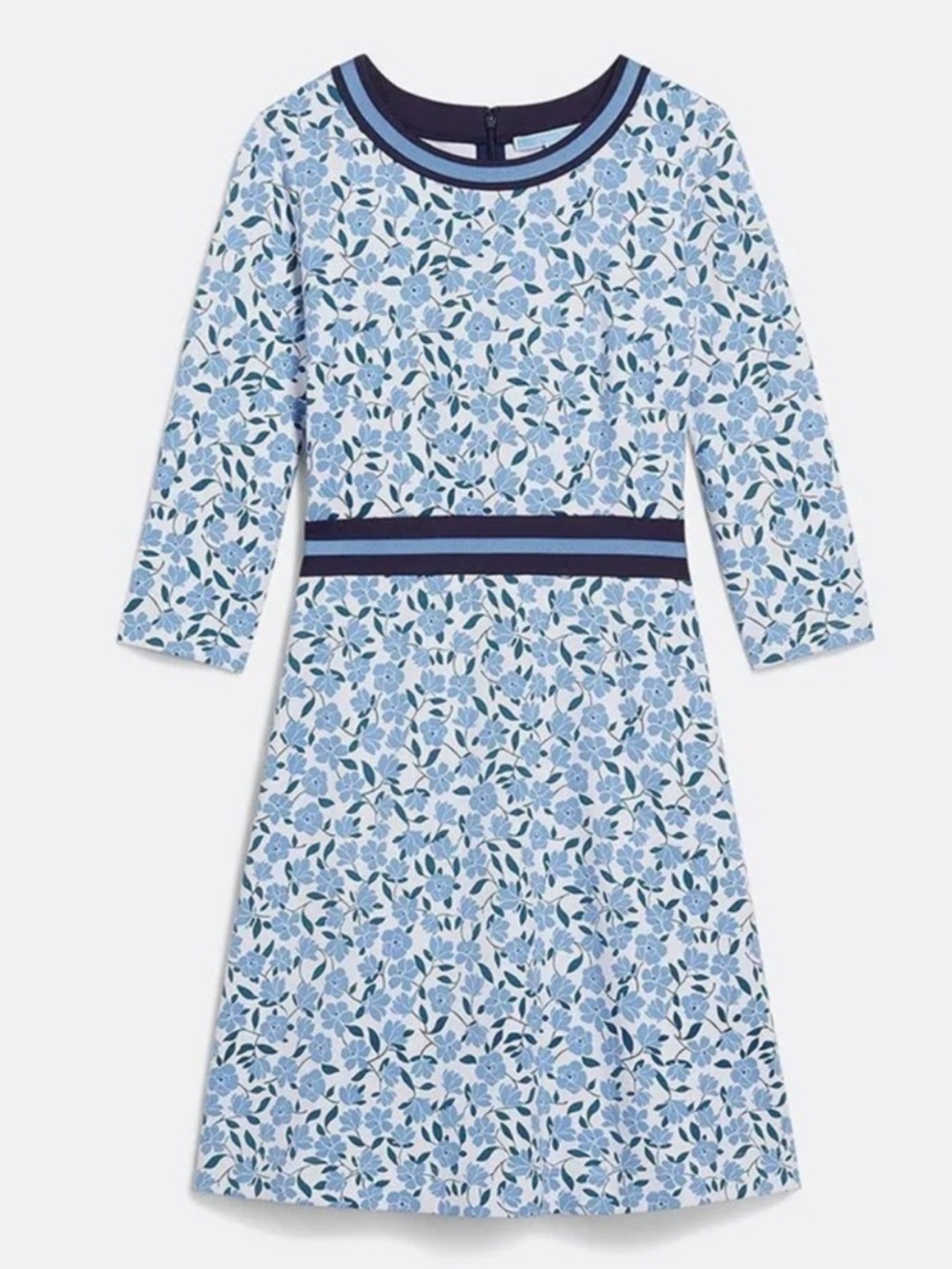 Draper James Persley Ponte Dress Blue Multi Magnolia Vines Floral A-Line Size M